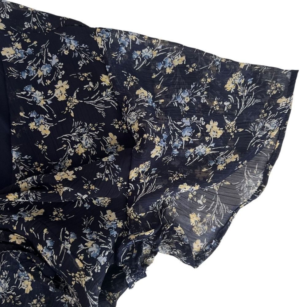 Womens Sheer Navy Floral Peasant Top Size S Flutter Sleeve Fairy Cottagecore - Picture 4 of 8